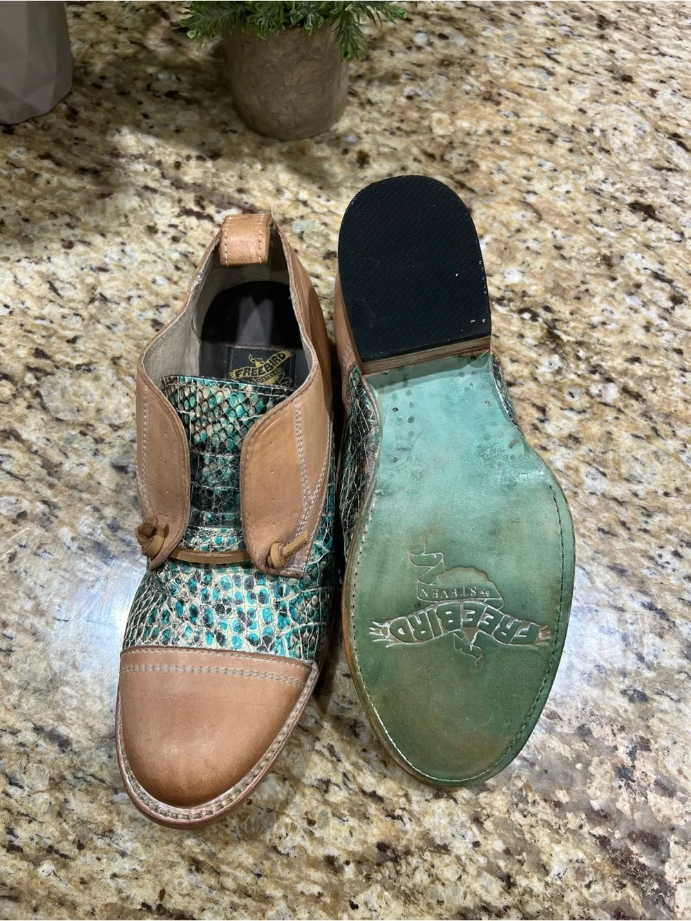 Freebird Mabel Turqouise Multi Leather Snakeskin Oxford Shoes 8
